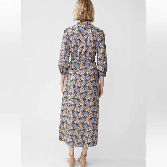 NWT! J. McLaughlin Louisa Dress in Camel/ Blue Pomegranate Grove Midi Dress XS - Picture 3 of 8